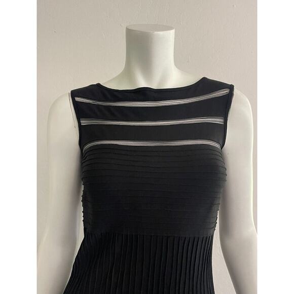 Tadashi Shoji XS Dress Black Jersey Illusions Mesh Pleat Fit Flare Cocktail - Picture 3 of 10